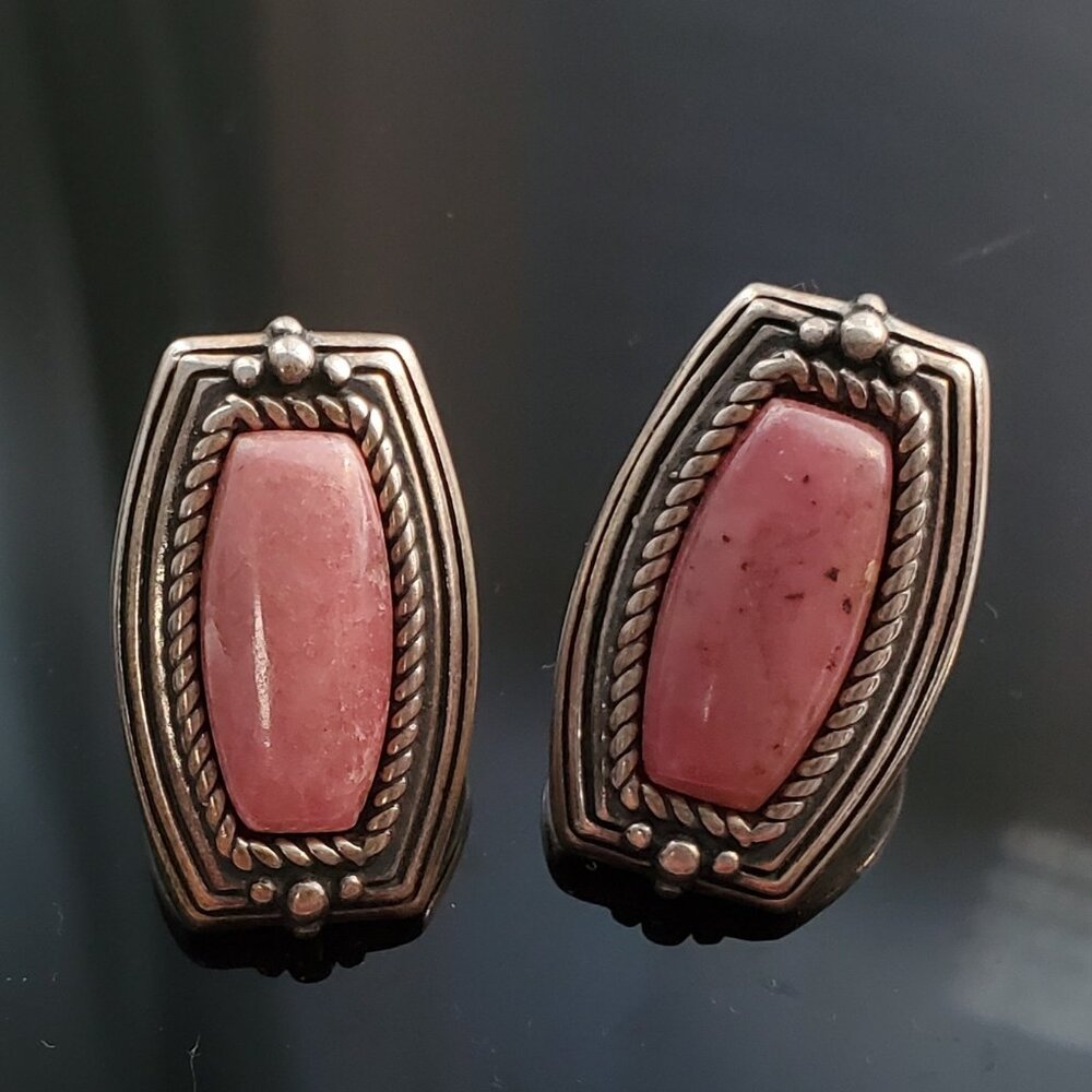 Sterling silver and pink rhodonite earrings